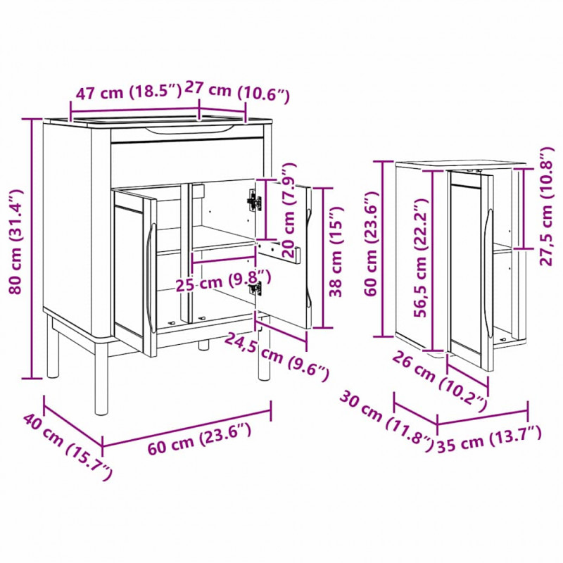 Zestaw mebli łazienkowych FLORO 4 pcs Biały Lite drewno sosnowe