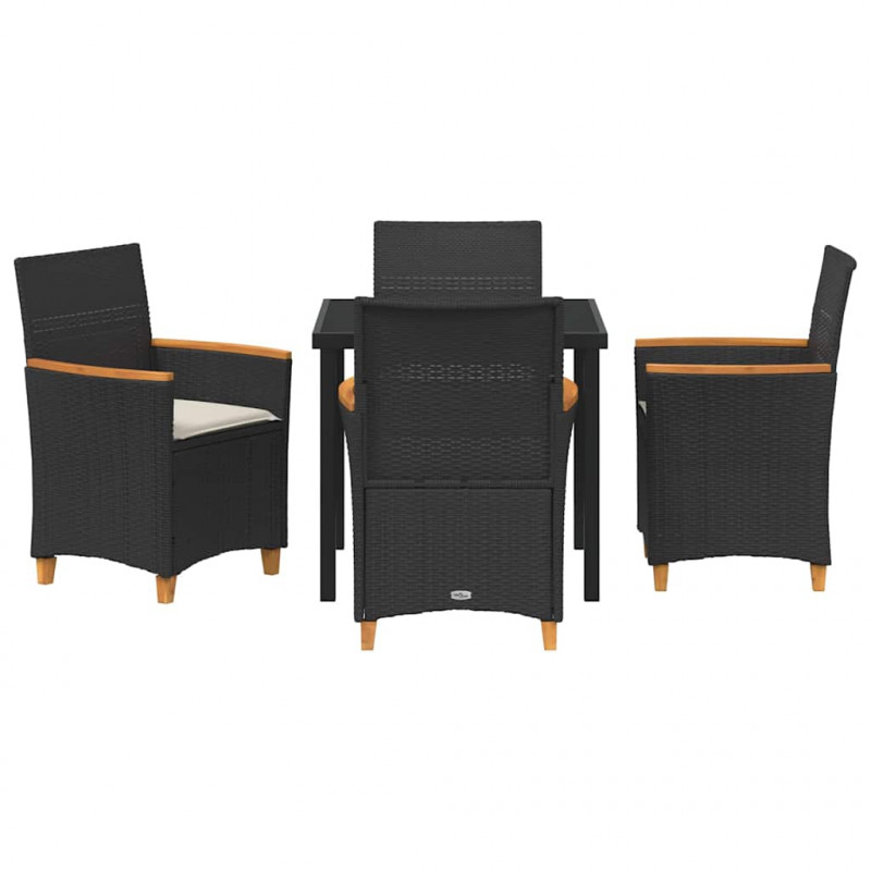 Zestaw do jadalni w ogrodzie 5 pcs Czarny polirattan
