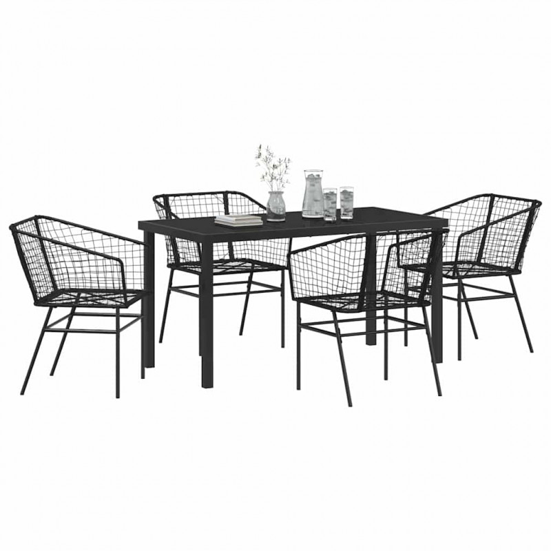 Zestaw do jadalni w ogrodzie 5 pcs Czarny polirattan