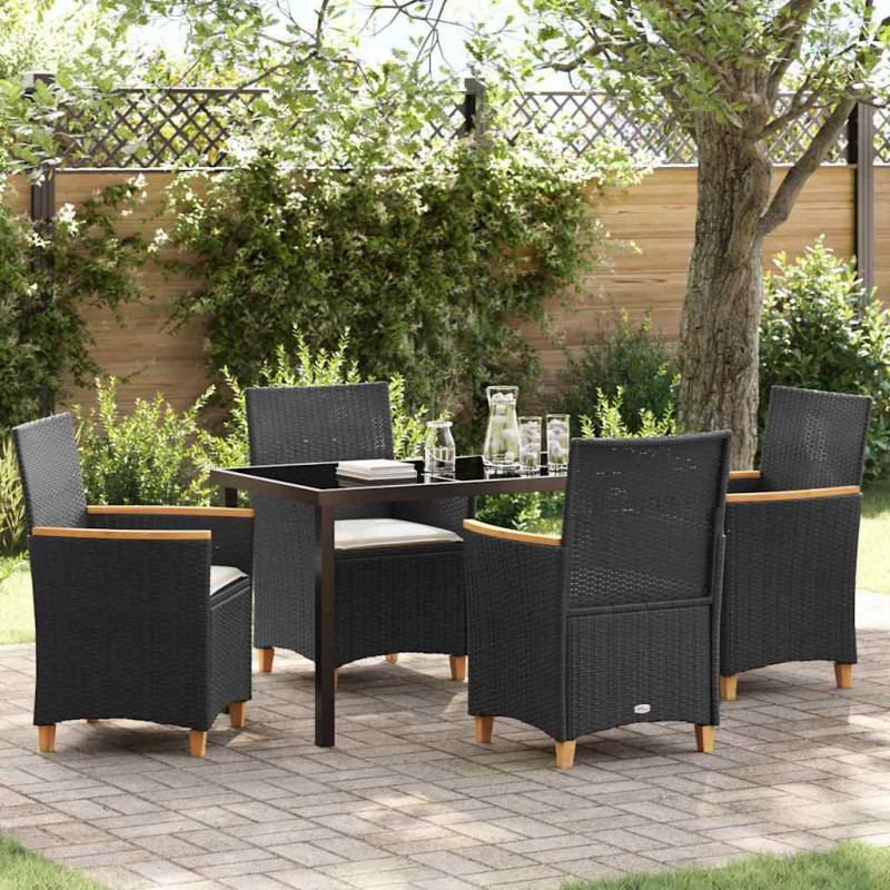 Zestaw do jadalni w ogrodzie 5 pcs Czarny polirattan