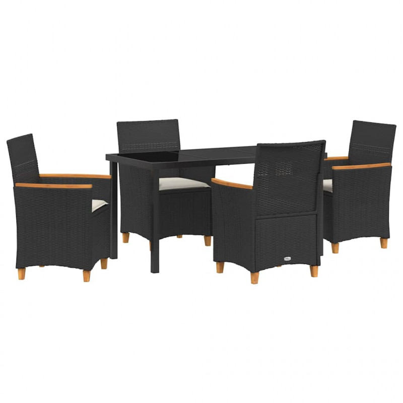 Zestaw do jadalni w ogrodzie 5 pcs Czarny polirattan