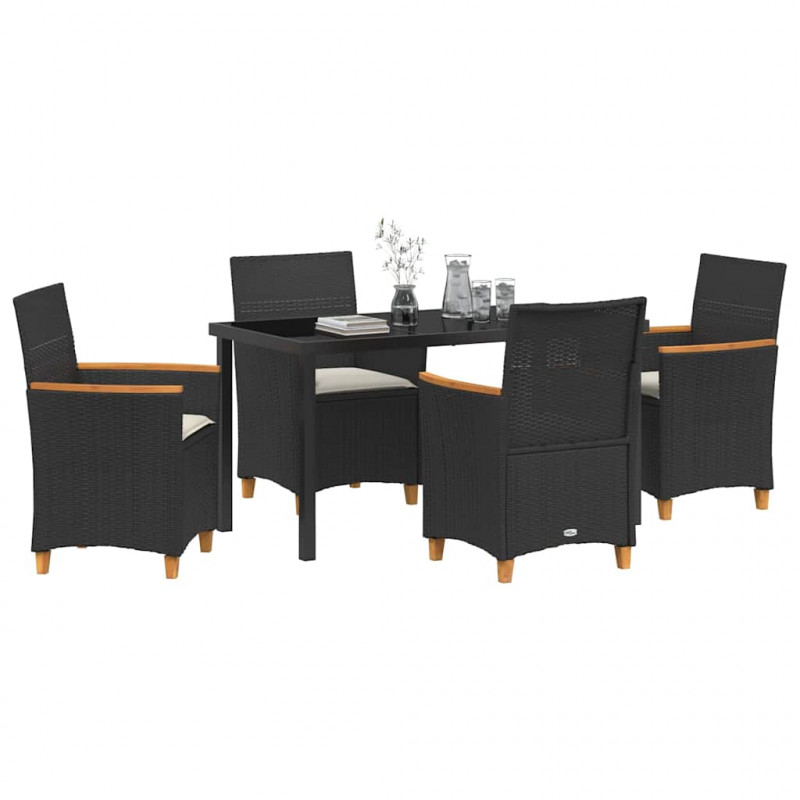 Zestaw do jadalni w ogrodzie 5 pcs Czarny polirattan