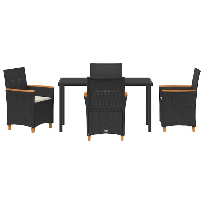 Zestaw do jadalni w ogrodzie 5 pcs Czarny polirattan
