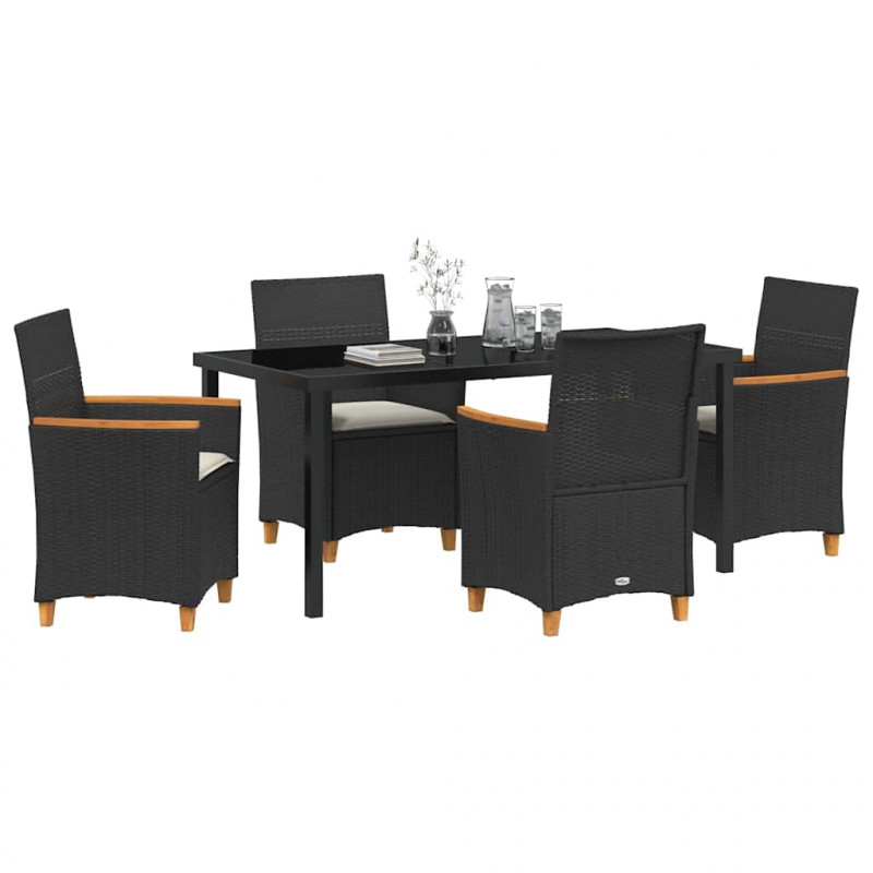 Zestaw do jadalni w ogrodzie 5 pcs Czarny polirattan