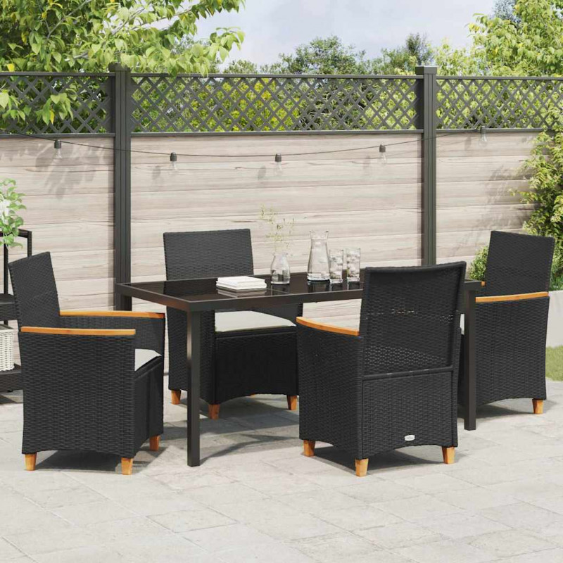 Zestaw do jadalni w ogrodzie 5 pcs Czarny polirattan