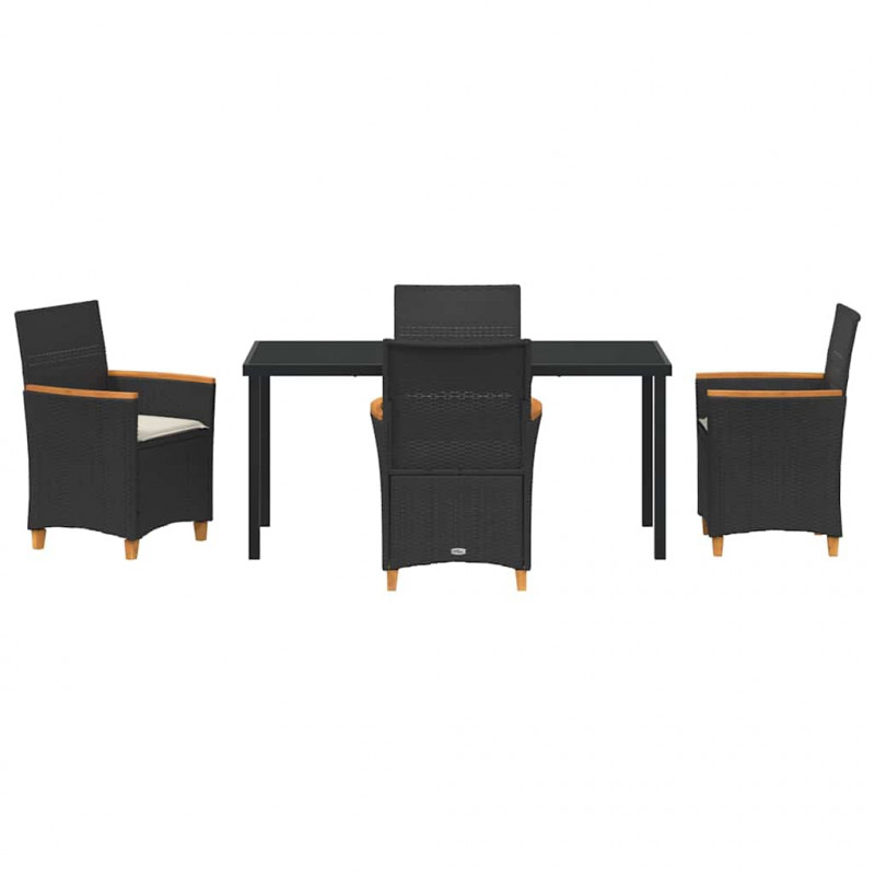 Zestaw do jadalni w ogrodzie 5 pcs Czarny polirattan