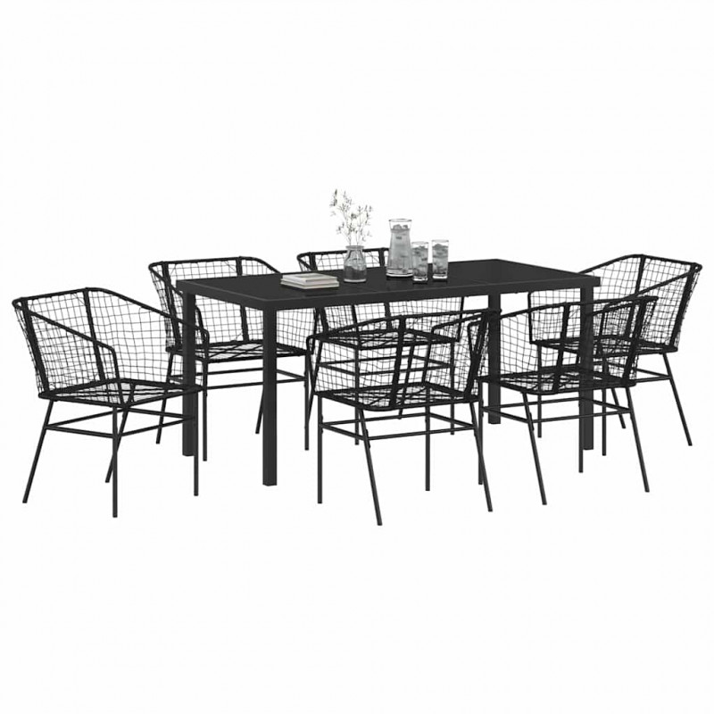 Zestaw do jadalni w ogrodzie 7 pcs Czarny polirattan
