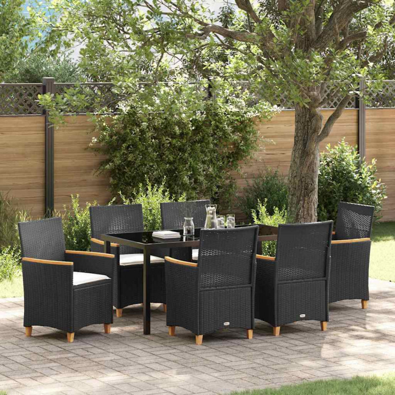 Zestaw do jadalni w ogrodzie 7 pcs Czarny polirattan