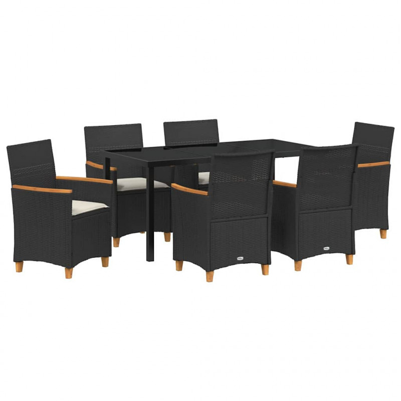 Zestaw do jadalni w ogrodzie 7 pcs Czarny polirattan
