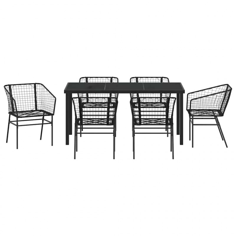 Zestaw do jadalni w ogrodzie 7 pcs Czarny polirattan