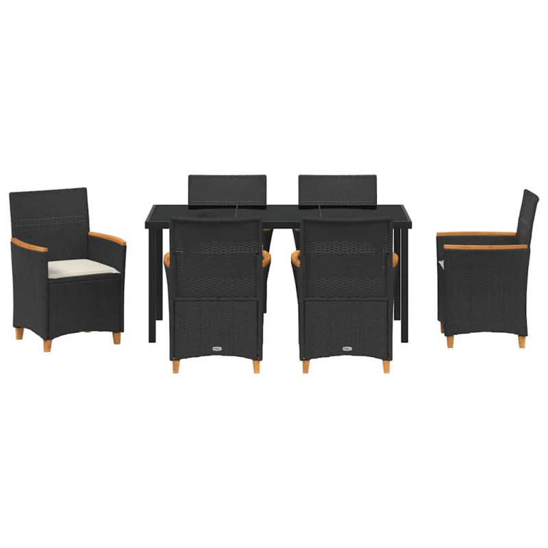 Zestaw do jadalni w ogrodzie 7 pcs Czarny polirattan