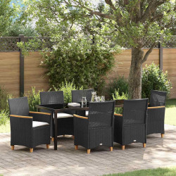 Zestaw do jadalni w ogrodzie 7 pcs Czarny polirattan