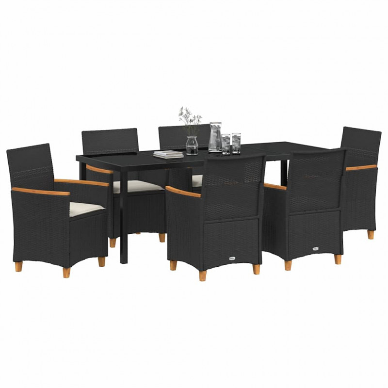 Zestaw do jadalni w ogrodzie 7 pcs Czarny polirattan