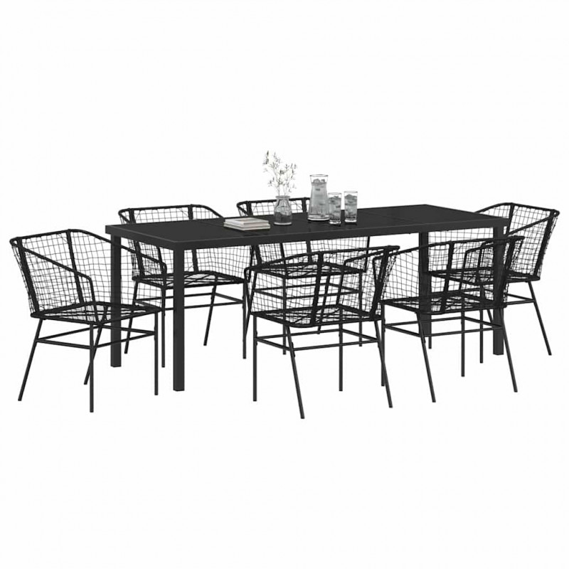 Zestaw do jadalni w ogrodzie 7 pcs Czarny polirattan