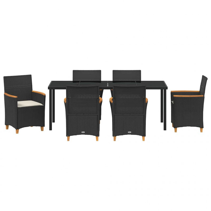 Zestaw do jadalni w ogrodzie 7 pcs Czarny polirattan