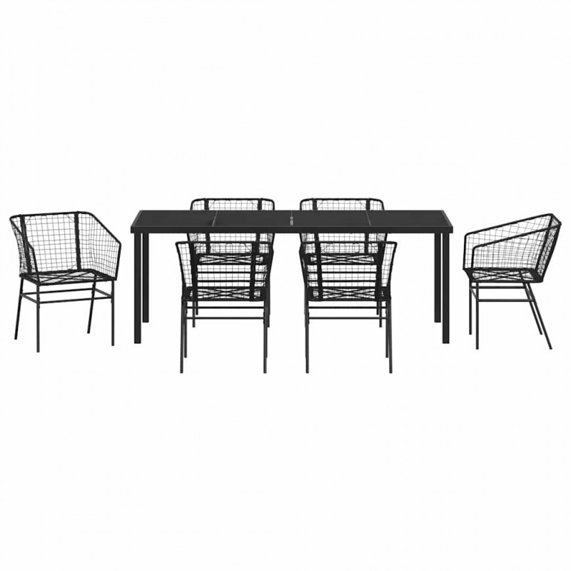 Zestaw do jadalni w ogrodzie 7 pcs Czarny polirattan
