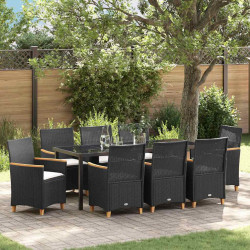 Zestaw do jadalni w ogrodzie 9 pcs Czarny polirattan