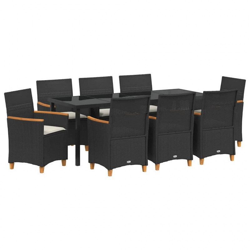 Zestaw do jadalni w ogrodzie 9 pcs Czarny polirattan