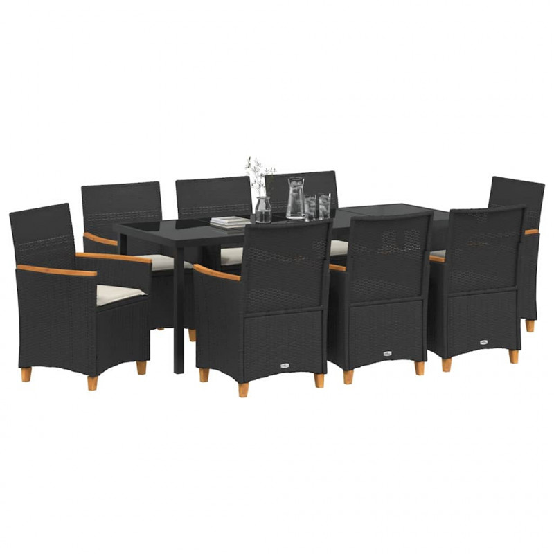 Zestaw do jadalni w ogrodzie 9 pcs Czarny polirattan