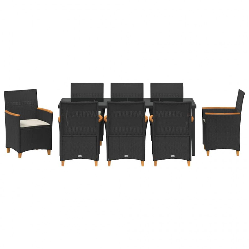 Zestaw do jadalni w ogrodzie 9 pcs Czarny polirattan