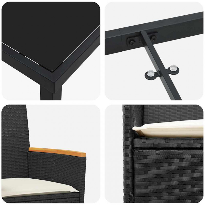 Zestaw do jadalni w ogrodzie 9 pcs Czarny polirattan