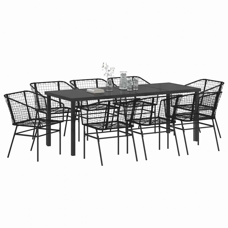 Zestaw do jadalni w ogrodzie 9 pcs Czarny polirattan