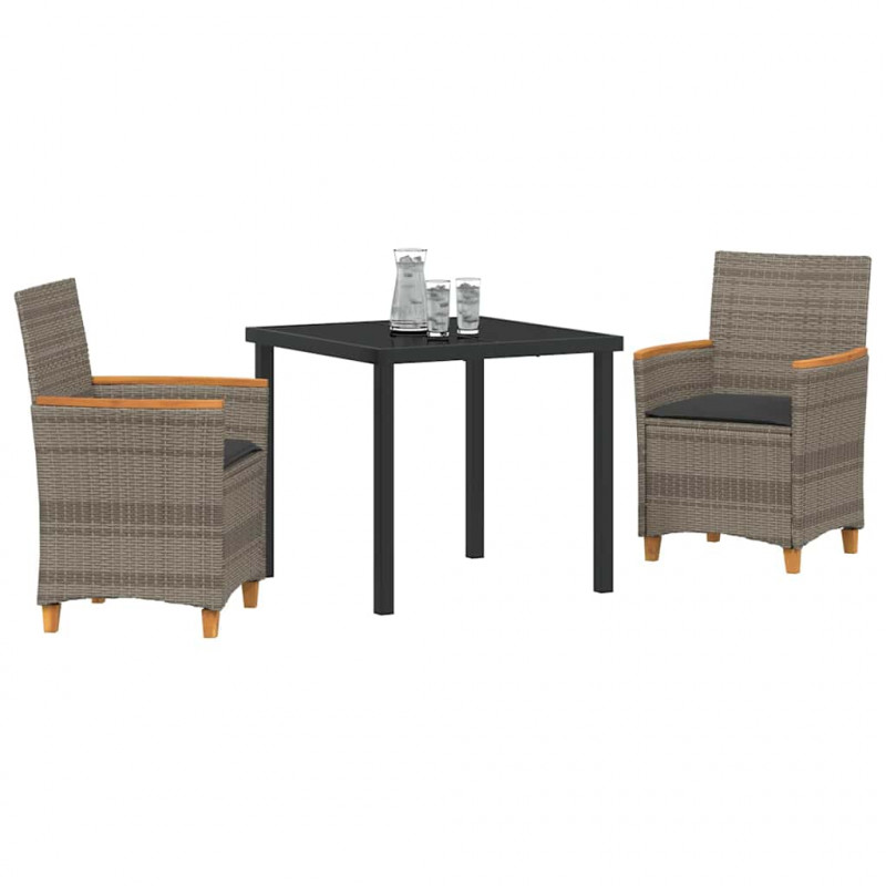 Zestaw do jadalni w ogrodzie 3 pcs Szary polirattan