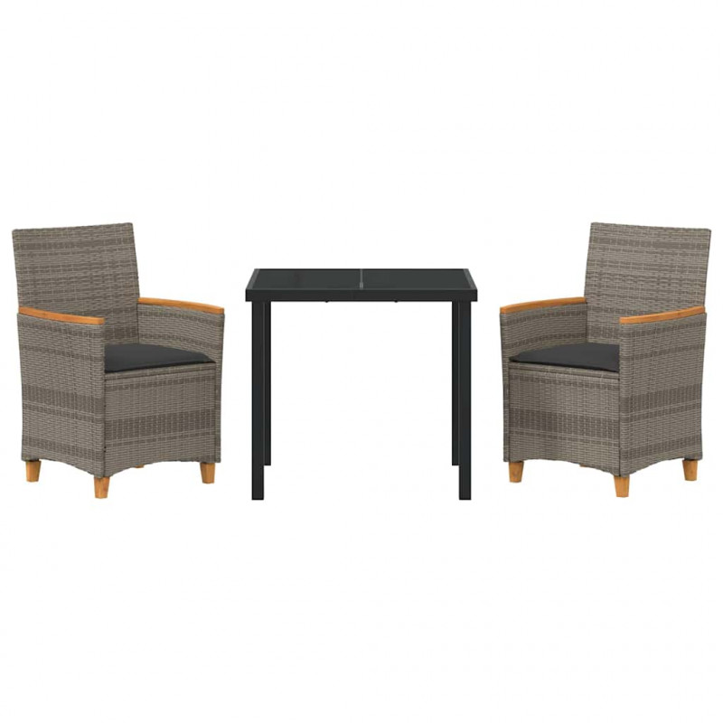 Zestaw do jadalni w ogrodzie 3 pcs Szary polirattan