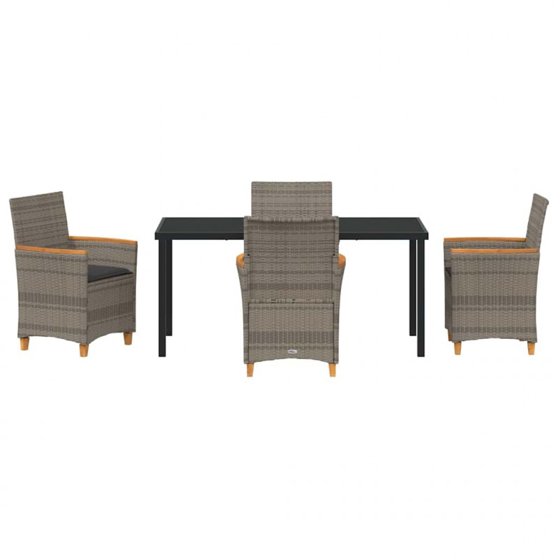 Zestaw do jadalni w ogrodzie 5 pcs Szary polirattan