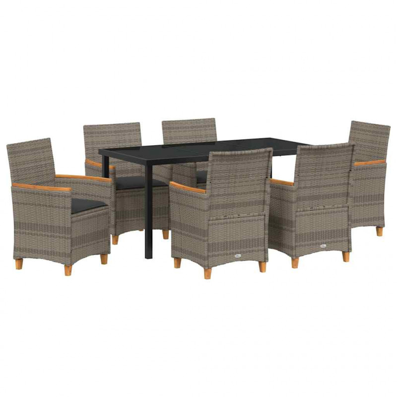 Zestaw do jadalni w ogrodzie 7 pcs Szary polirattan