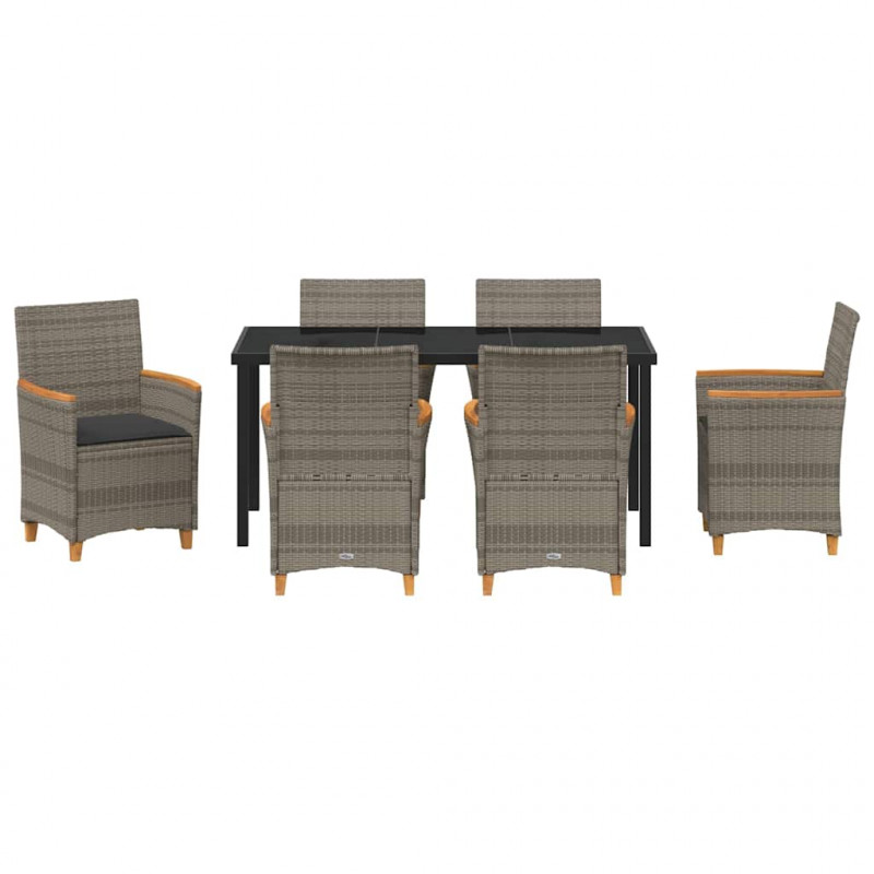 Zestaw do jadalni w ogrodzie 7 pcs Szary polirattan