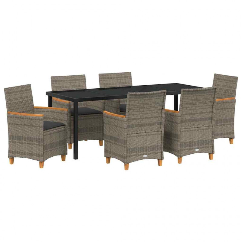 Zestaw do jadalni w ogrodzie 7 pcs Szary polirattan