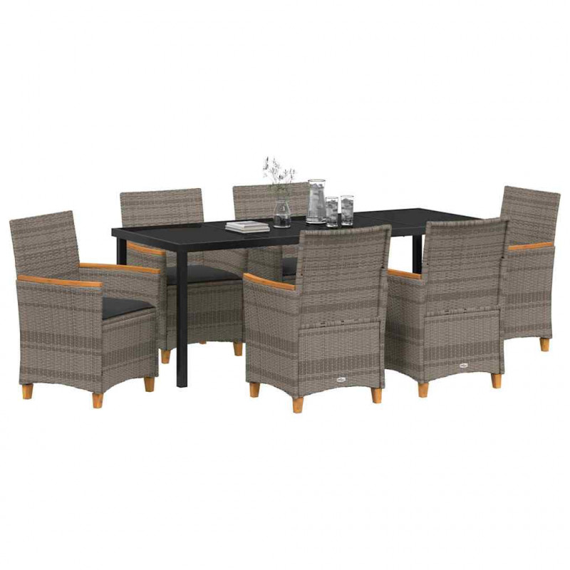 Zestaw do jadalni w ogrodzie 7 pcs Szary polirattan