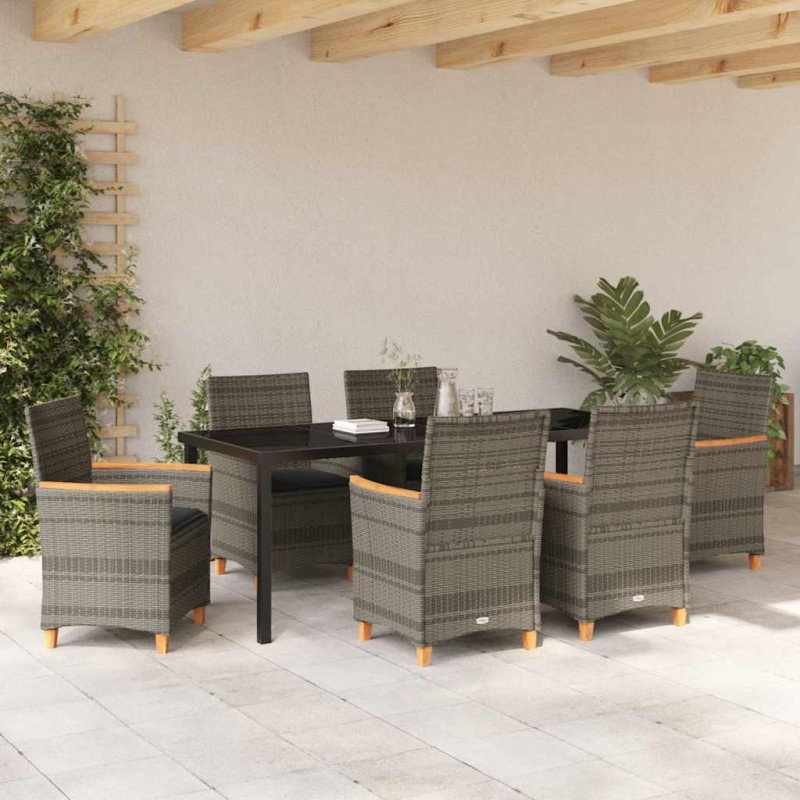 Zestaw do jadalni w ogrodzie 7 pcs Szary polirattan