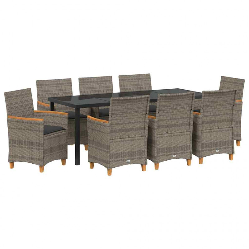 Zestaw do jadalni w ogrodzie 9 pcs Szary polirattan