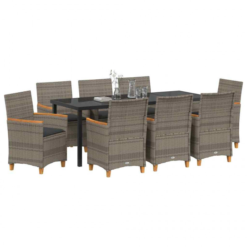 Zestaw do jadalni w ogrodzie 9 pcs Szary polirattan