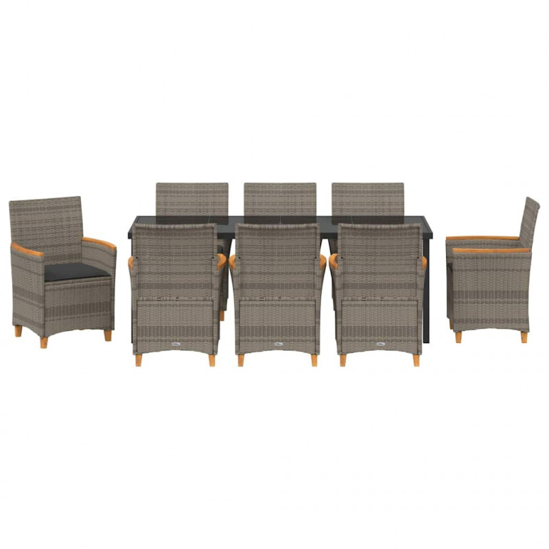Zestaw do jadalni w ogrodzie 9 pcs Szary polirattan
