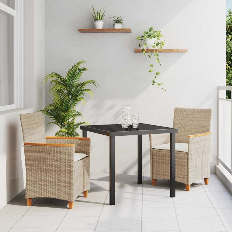 Zestaw do jadalni w ogrodzie 3 pcs Beżowy polirattan