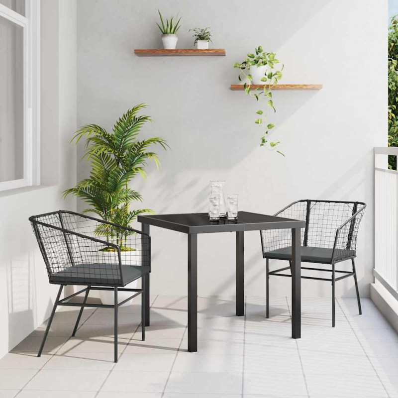 Zestaw do jadalni w ogrodzie 3 pcs Czarny polirattan