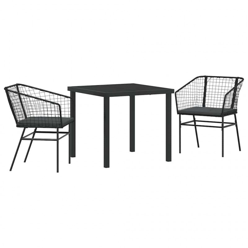 Zestaw do jadalni w ogrodzie 3 pcs Czarny polirattan