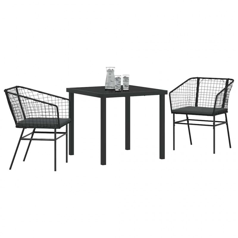 Zestaw do jadalni w ogrodzie 3 pcs Czarny polirattan