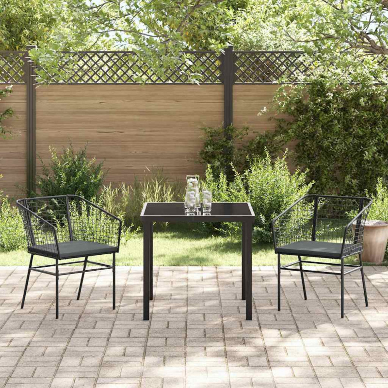 Zestaw do jadalni w ogrodzie 3 pcs Czarny polirattan