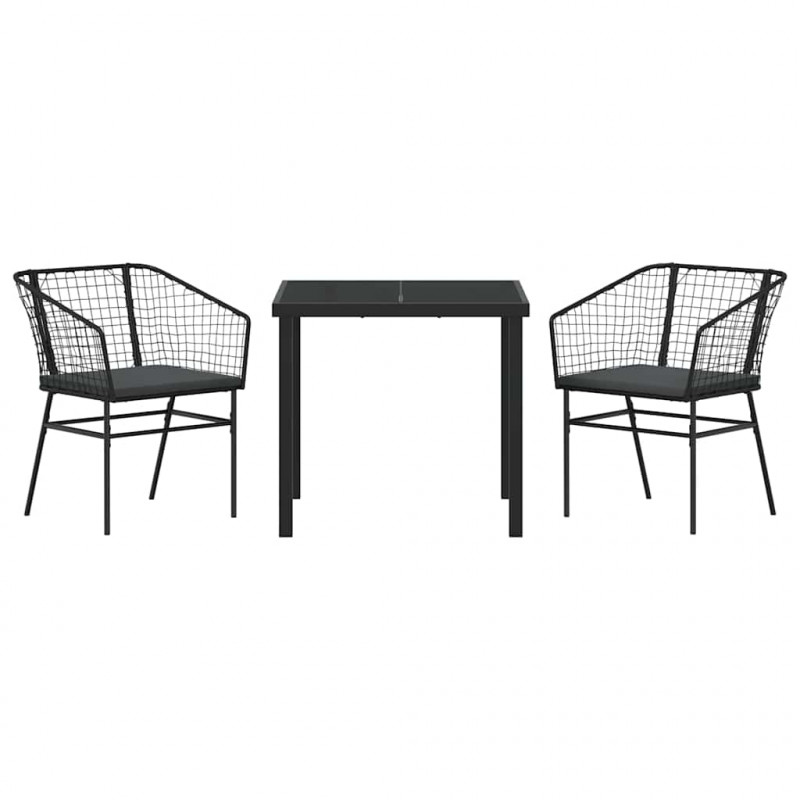 Zestaw do jadalni w ogrodzie 3 pcs Czarny polirattan