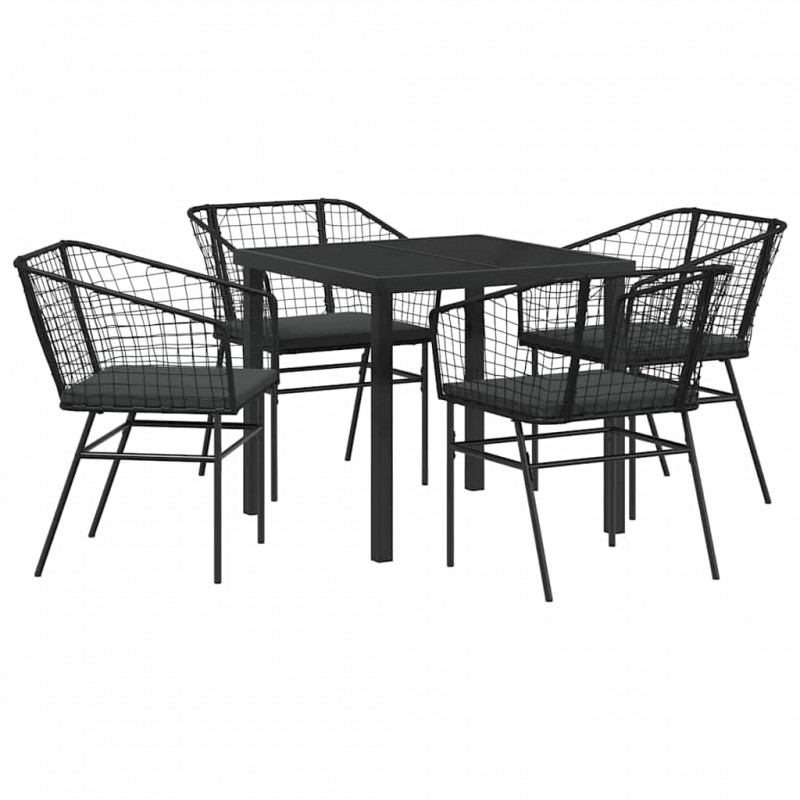 Zestaw do jadalni w ogrodzie 5 pcs Czarny polirattan