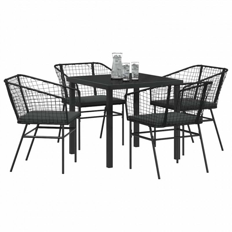 Zestaw do jadalni w ogrodzie 5 pcs Czarny polirattan