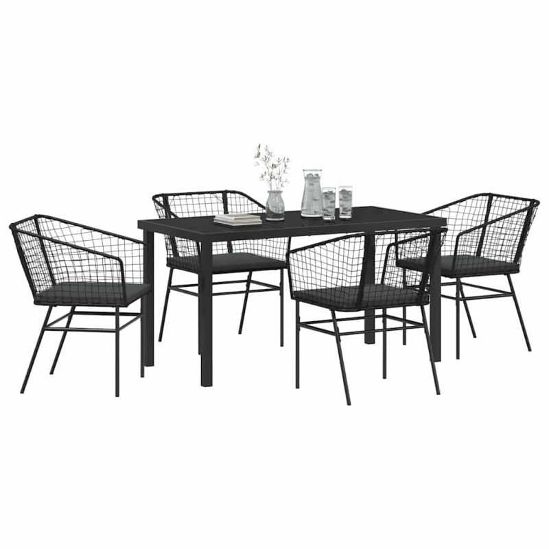 Zestaw do jadalni w ogrodzie 5 pcs Czarny polirattan