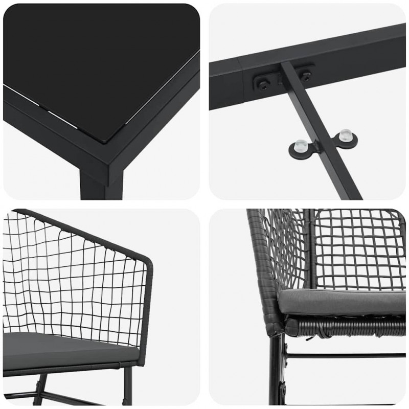 Zestaw do jadalni w ogrodzie 5 pcs Czarny polirattan