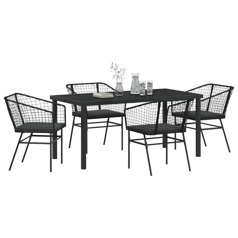 Zestaw do jadalni w ogrodzie 5 pcs Czarny polirattan