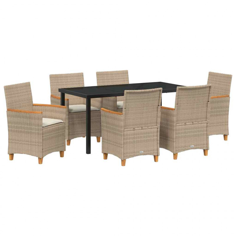 Zestaw do jadalni w ogrodzie 7 pcs Beżowy polirattan