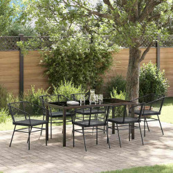 Zestaw do jadalni w ogrodzie 7 pcs Czarny polirattan